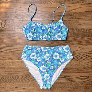 No Boundaries New Never Worn Blue Floral Bikini Set Bathing Suit Sz M